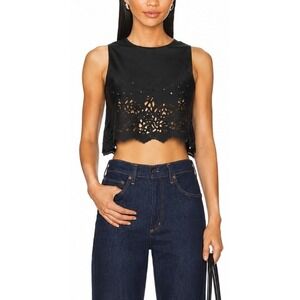 De Lacy Womens Kelia Crop Tank Laser Cut Scalloped Hem Black M REVOLVE Going Out